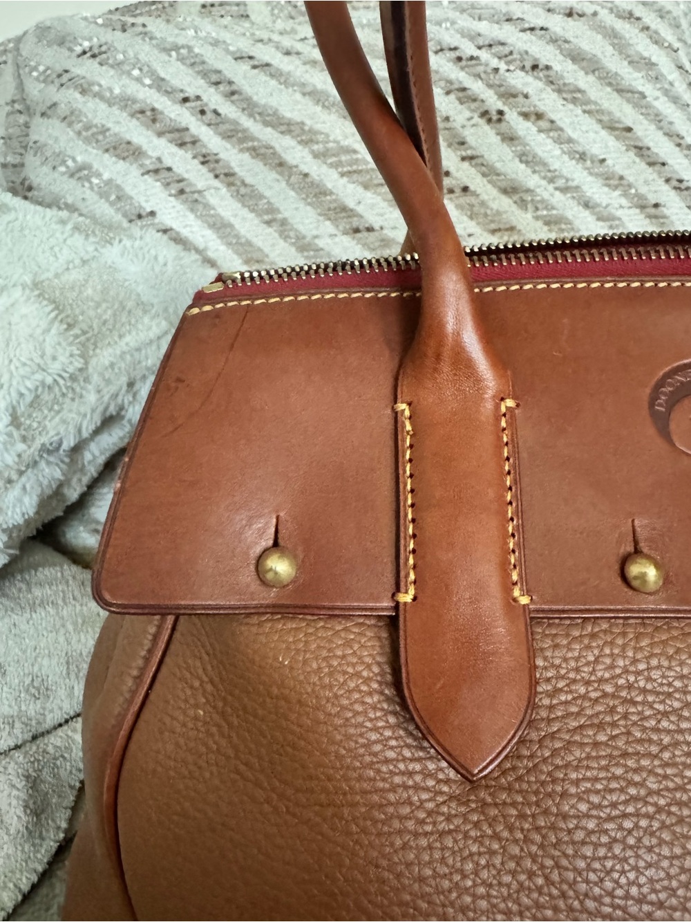Dooney & Bourke Brown Pebble Leather Satchel with Cognac Trim - Picture 4 of 12